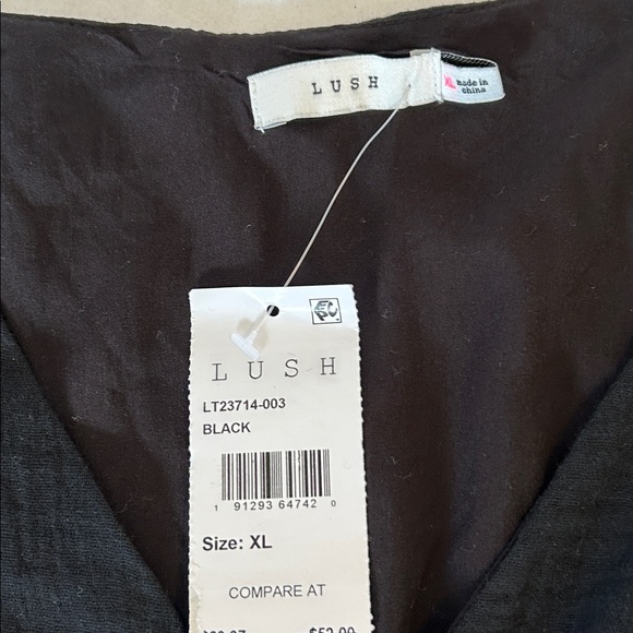 LUSH BLACK PEPLUM TIE FRONT NEW WITH TAGS SMOCKED STRETCH WAIST TOP SZ XL - Picture 3 of 9